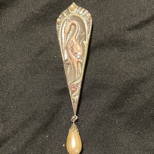 Vintage Bird Brooch with Teardrop Pendant